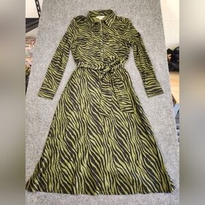Boden Laura Jersey Midi Dress Oregano Green Black Animal Stripe Zebra 10R NWOT
